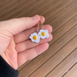 Enamel Fried Egg Earrings with Gold Accents